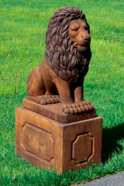 Grandessa Sitting Lion on Pedestal Sculpture Set Large Scale Decor